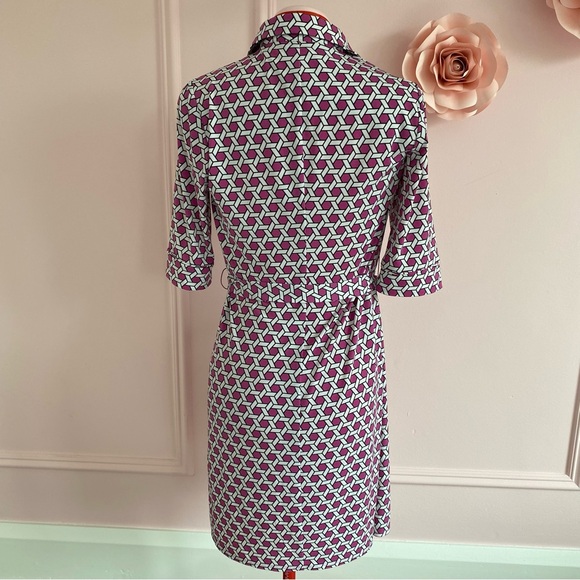 Laundry by Shelli Segal, Purple/White Geometric Print Dress, Collar, Sporty, US4 - Picture 6 of 11